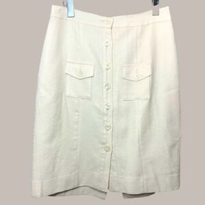 Cin Cream Tailored Skirt Button Front Sz 30 Elegant Woven Front Pocket Career